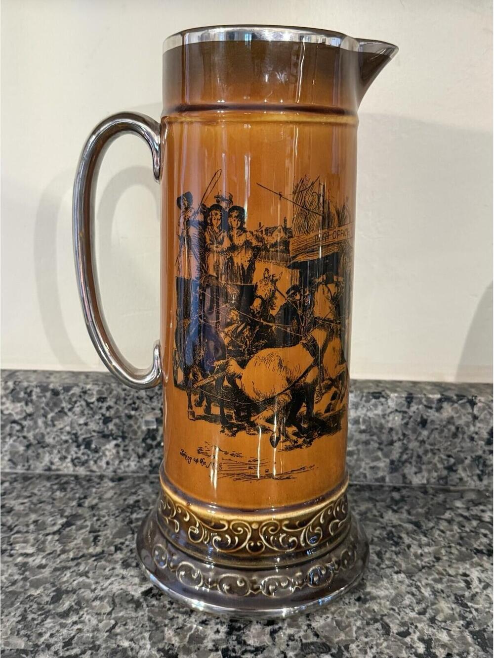 Vintage Antique RIDGWAYS  Pitcher, Scenes from Coaching Days Ways Macmillan 12”
